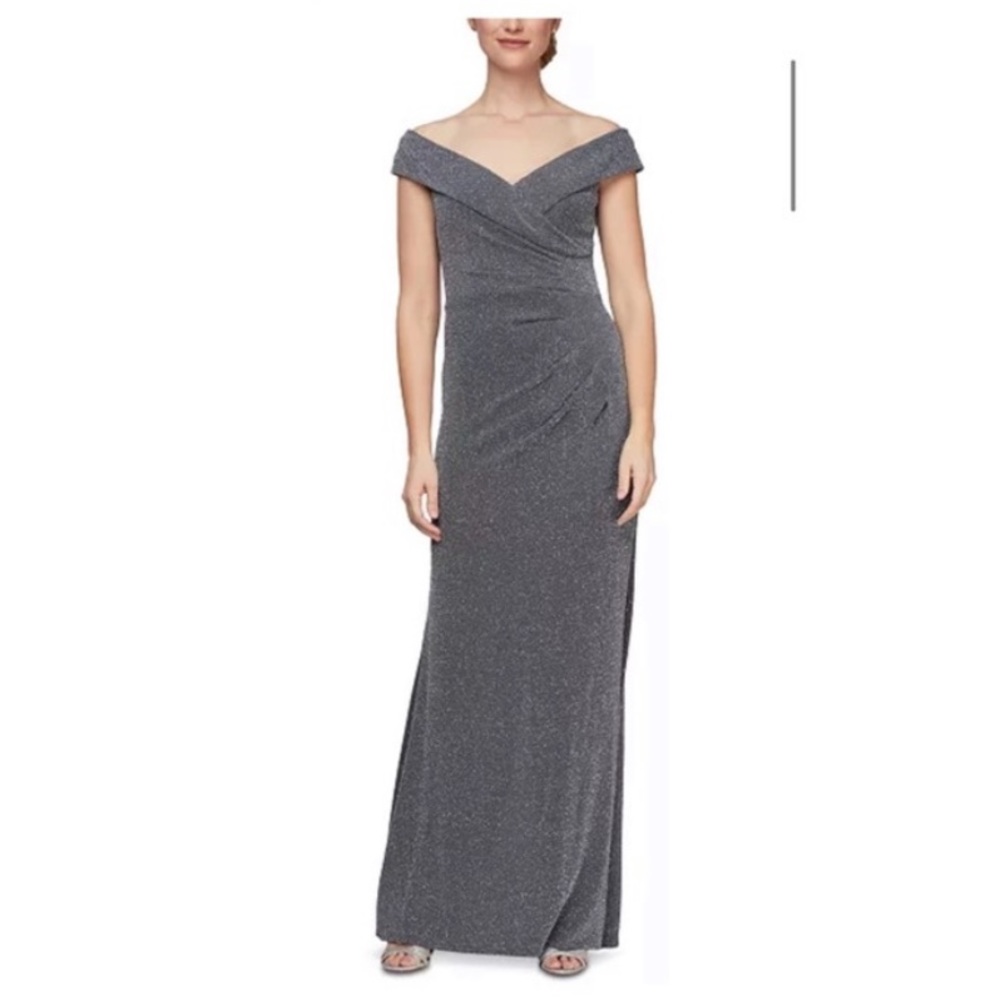 Alex Evenings Off-the-Shoulder Cap Sleeve Metallic Sheath Dress